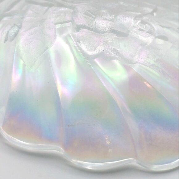 Iridescent Clear Carnival Glass Rose Round Swirl Scalloped Rainbow Platter - Picture 7 of 7
